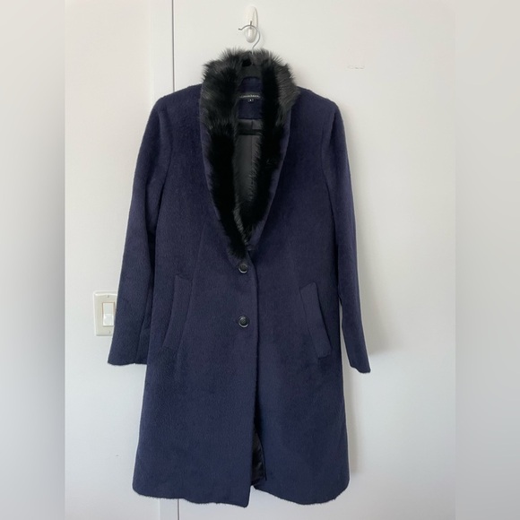 Sofia cashmere alpaca wool coat in navy with shawl fur collar NWT - Picture 1 of 8